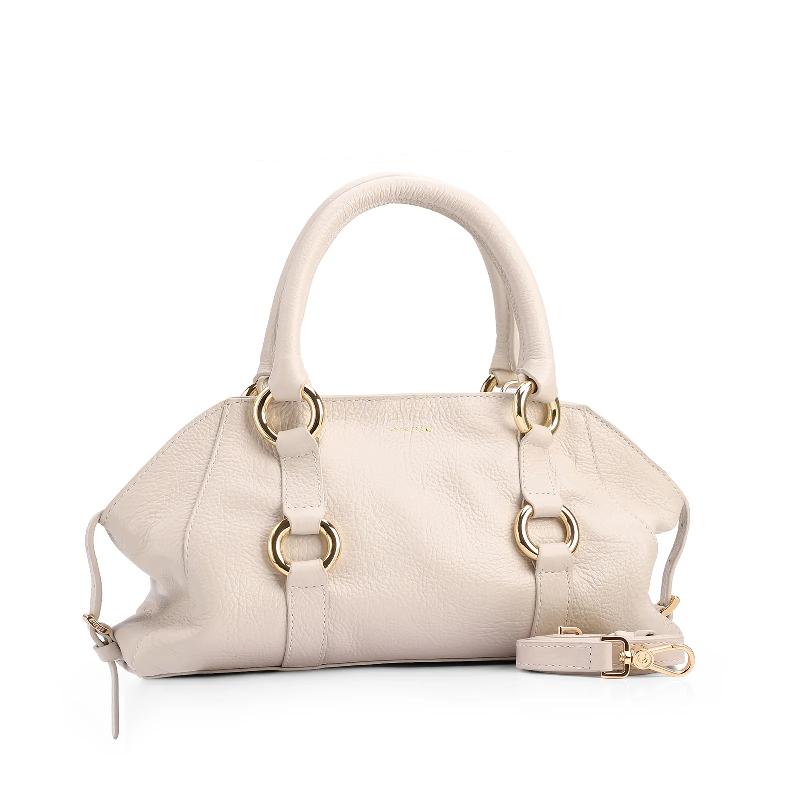 Bolsa Tote Média Couro Antique Off White Argolas Douradas
