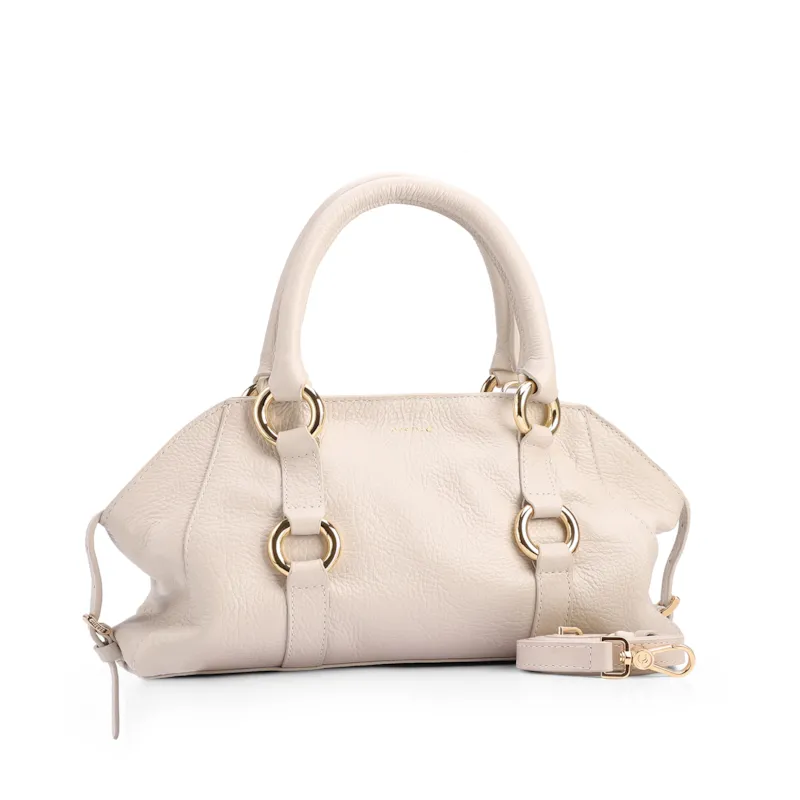 Bolsa Tote Média Couro Antique Off White Argolas Douradas - foto 2