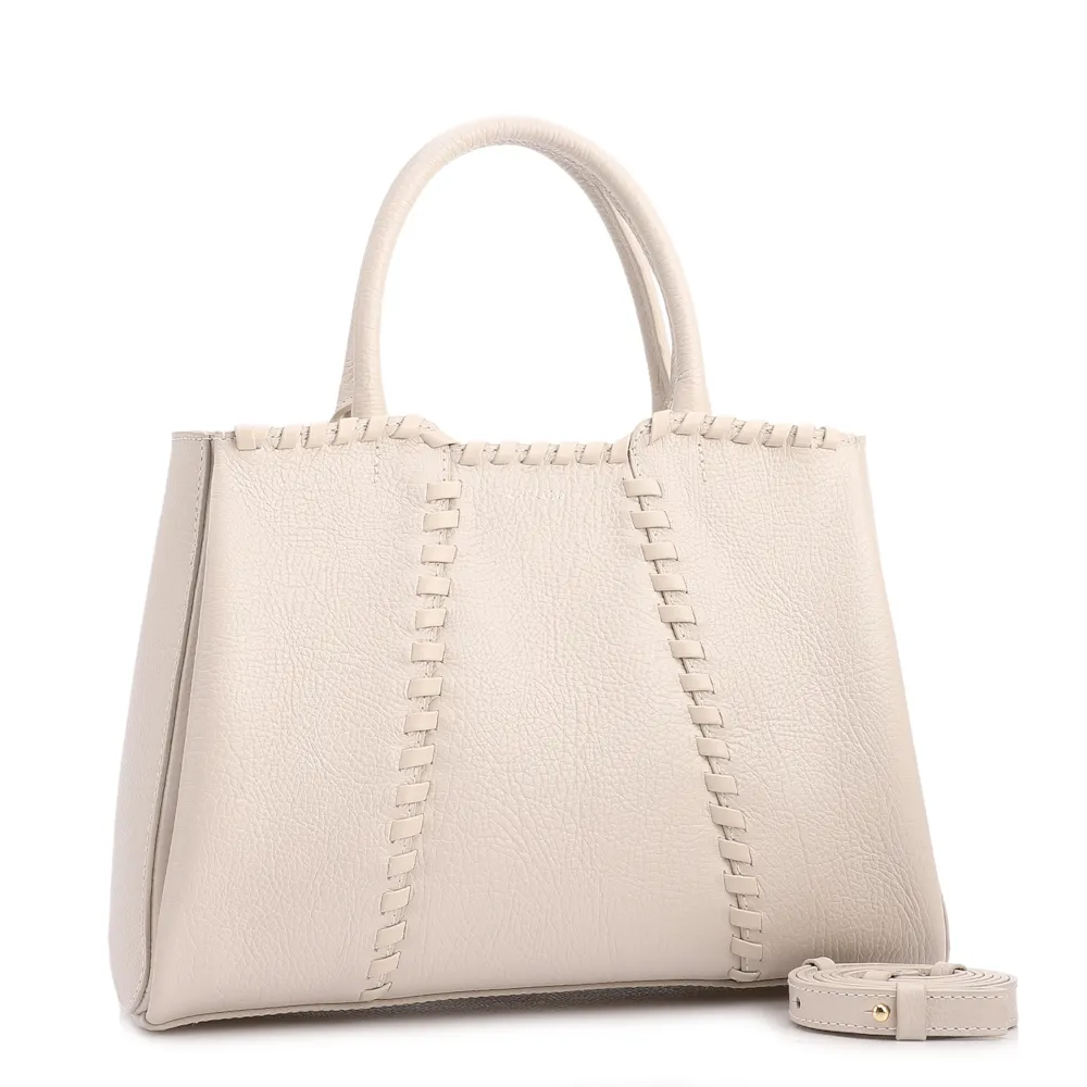 Bolsa Tote Média Couro Antique Off White Contorno Tresse - imagem 2