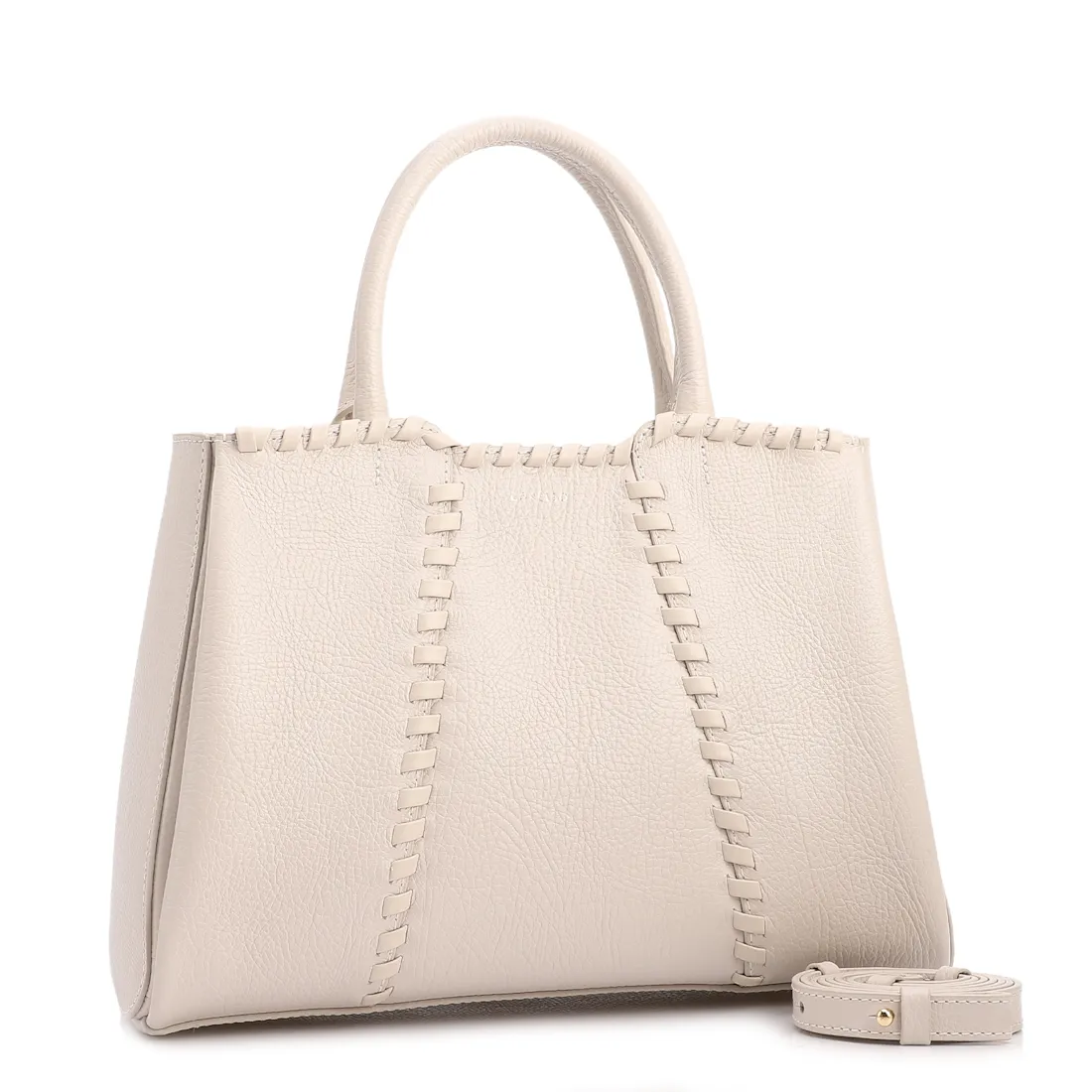 Bolsa Tote Média Couro Antique Off White Contorno Tresse - foto 2
