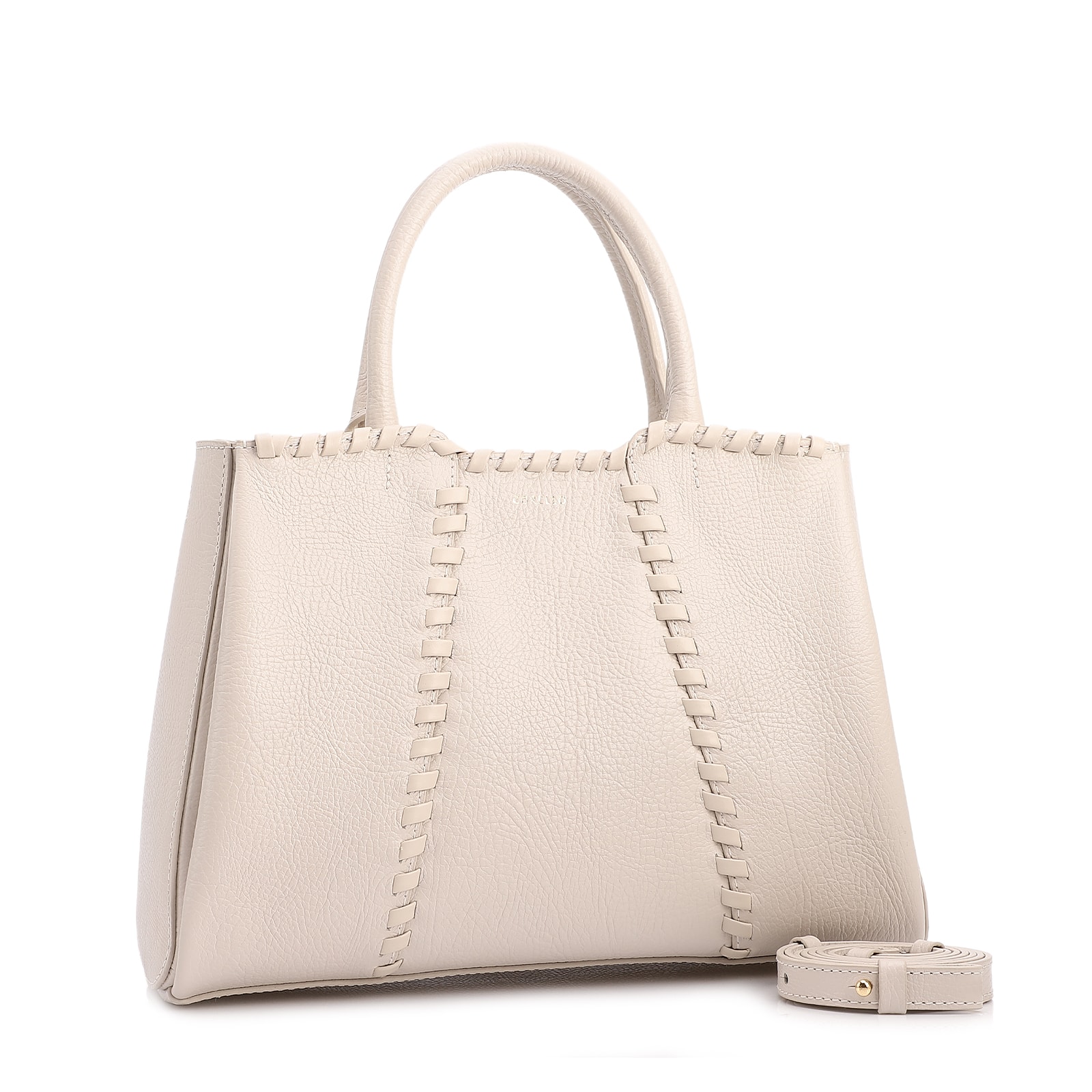 Bolsa Tote Média Couro Antique Off White Contorno Tresse