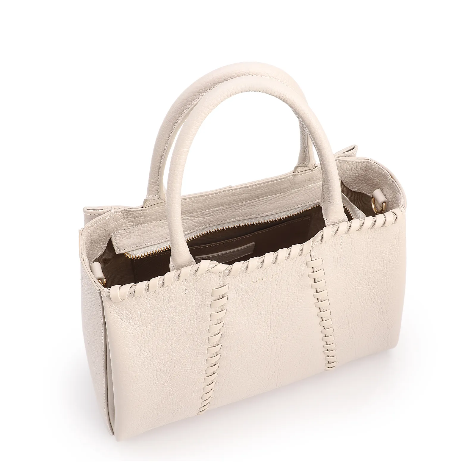 Bolsa Tote Média Couro Antique Off White Contorno Tresse