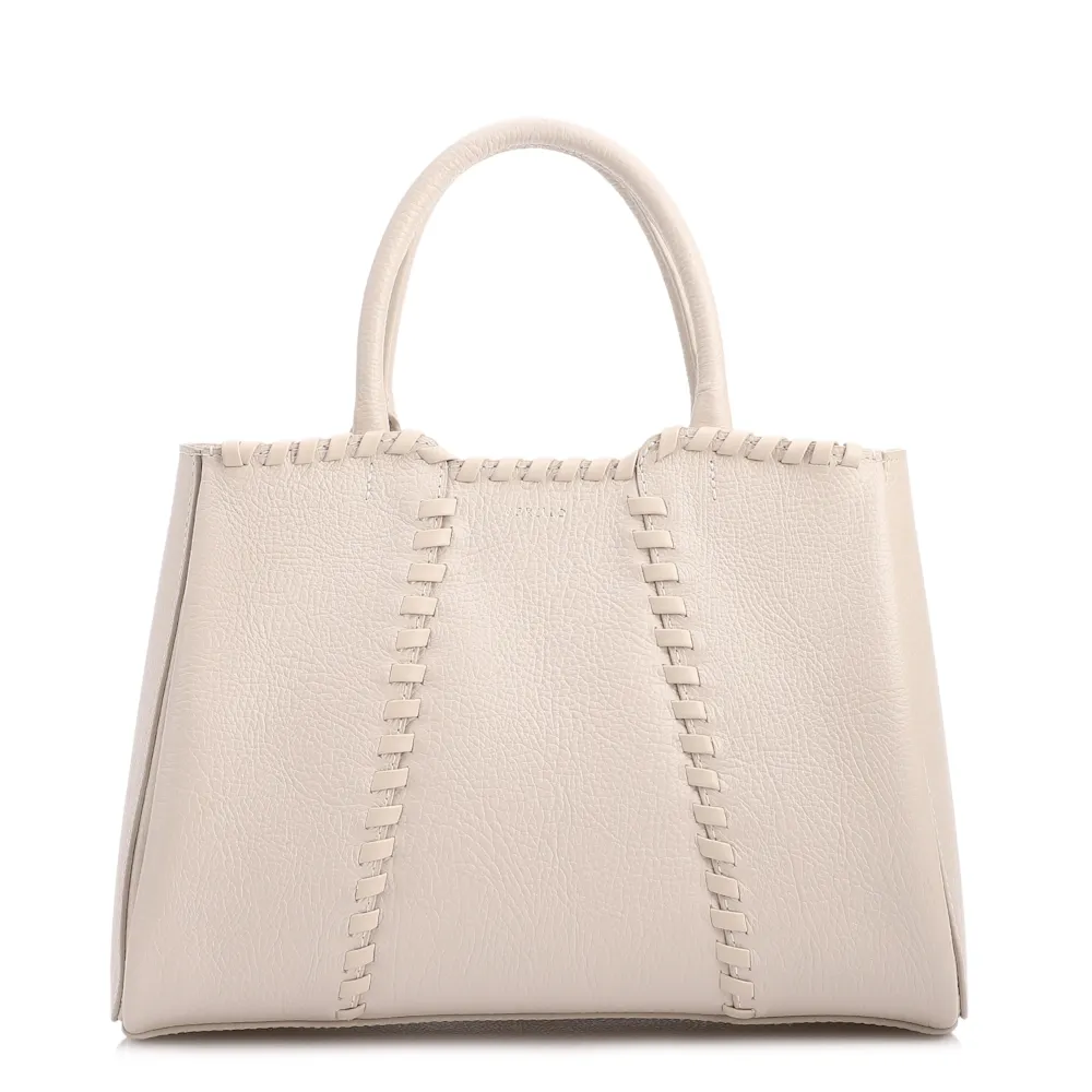 Bolsa Tote Média Couro Antique Off White Contorno Tresse