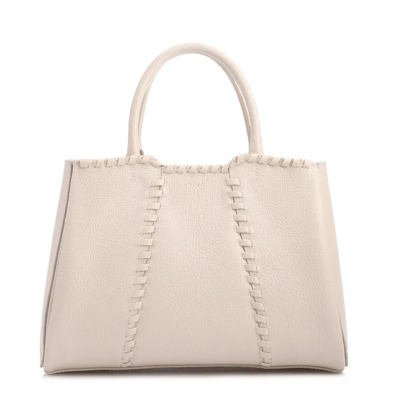 Bolsa Tote Média Couro Antique Off White Contorno Tresse