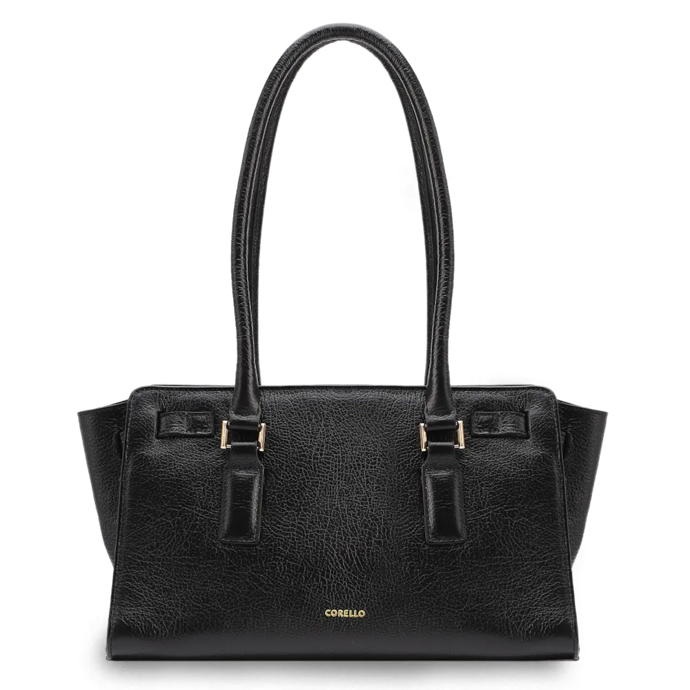 Bolsa Tote Média Couro Antique Preta Pingente Cadeado - imagem 3