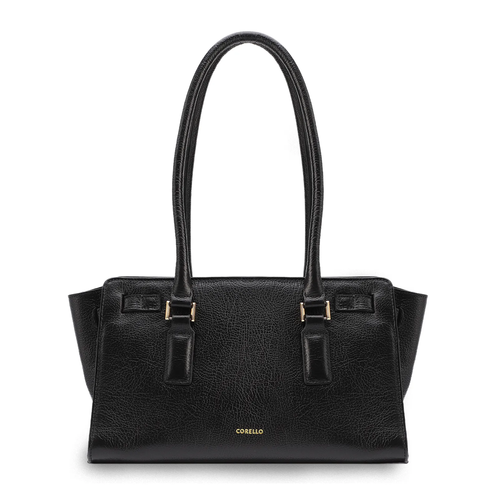 Bolsa Tote Média Couro Antique Preta Pingente Cadeado