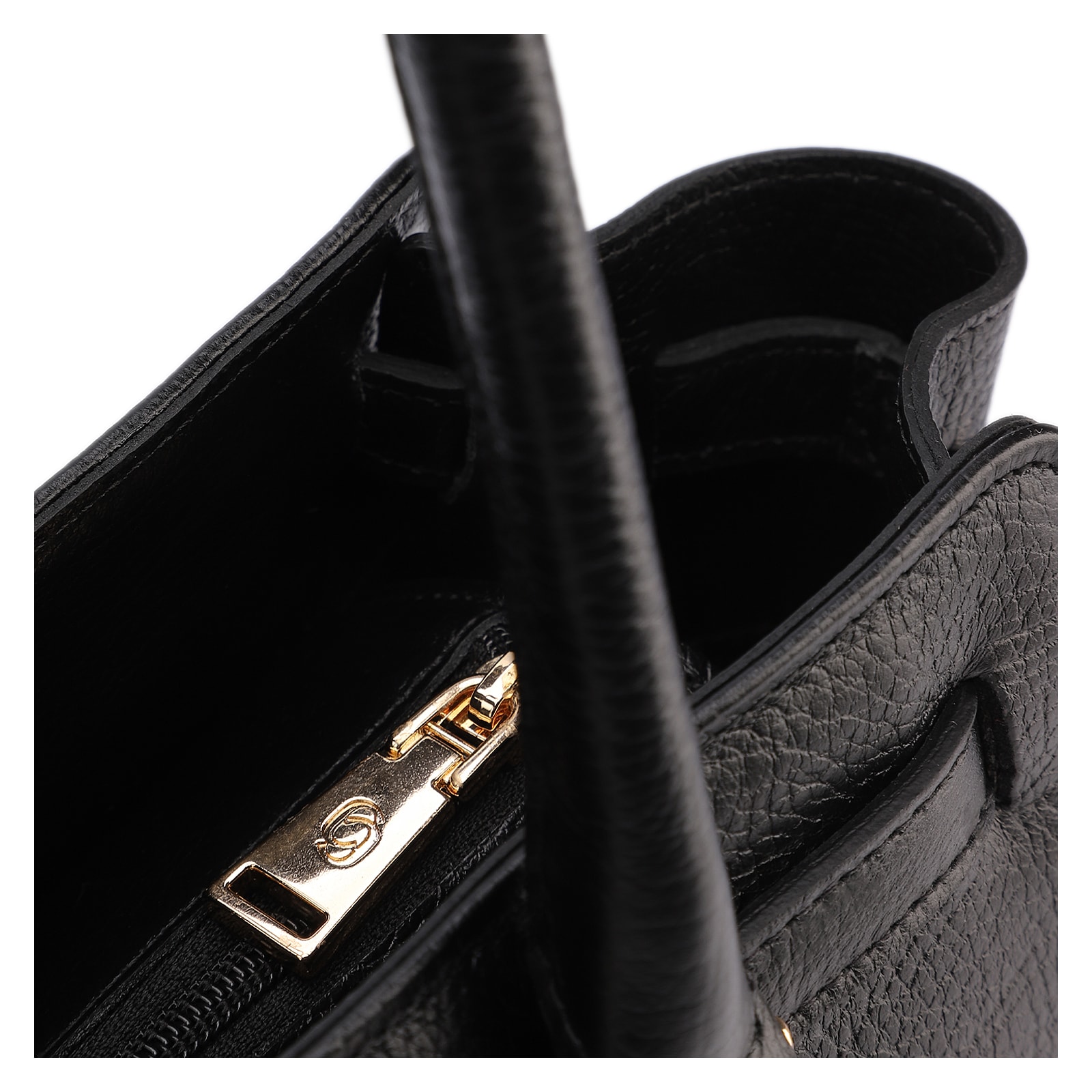 Bolsa Tote Média Couro Antique Preta Pingente Cadeado