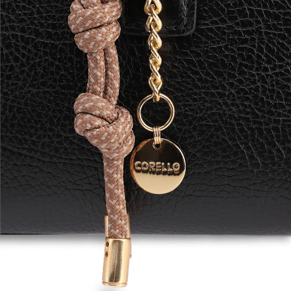 Bolsa Tote Média Couro Antique Preta Pingente Cadeado - imagem 7