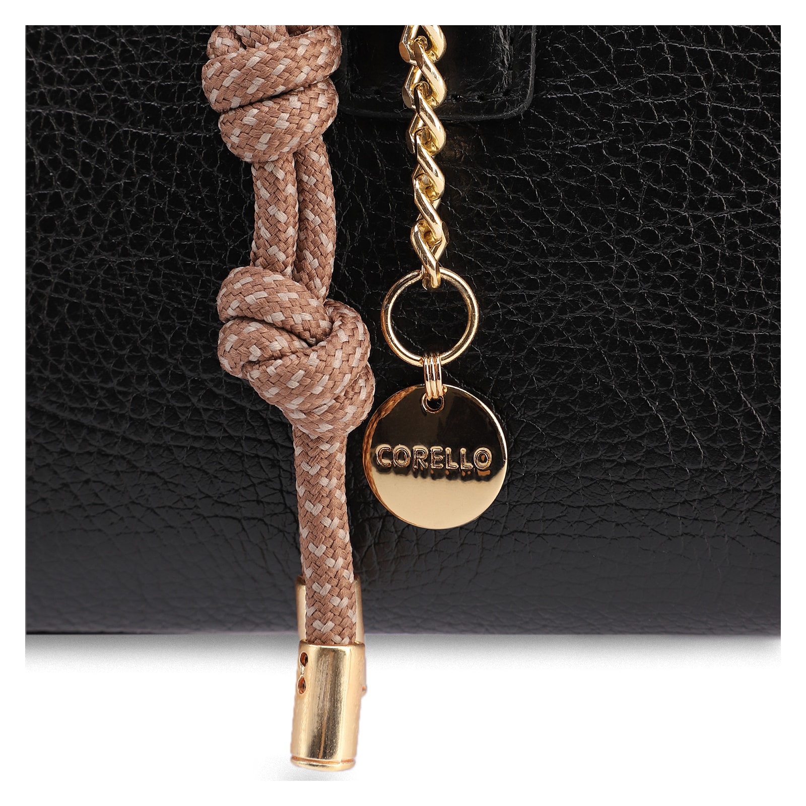 Bolsa Tote Média Couro Antique Preta Pingente Cadeado