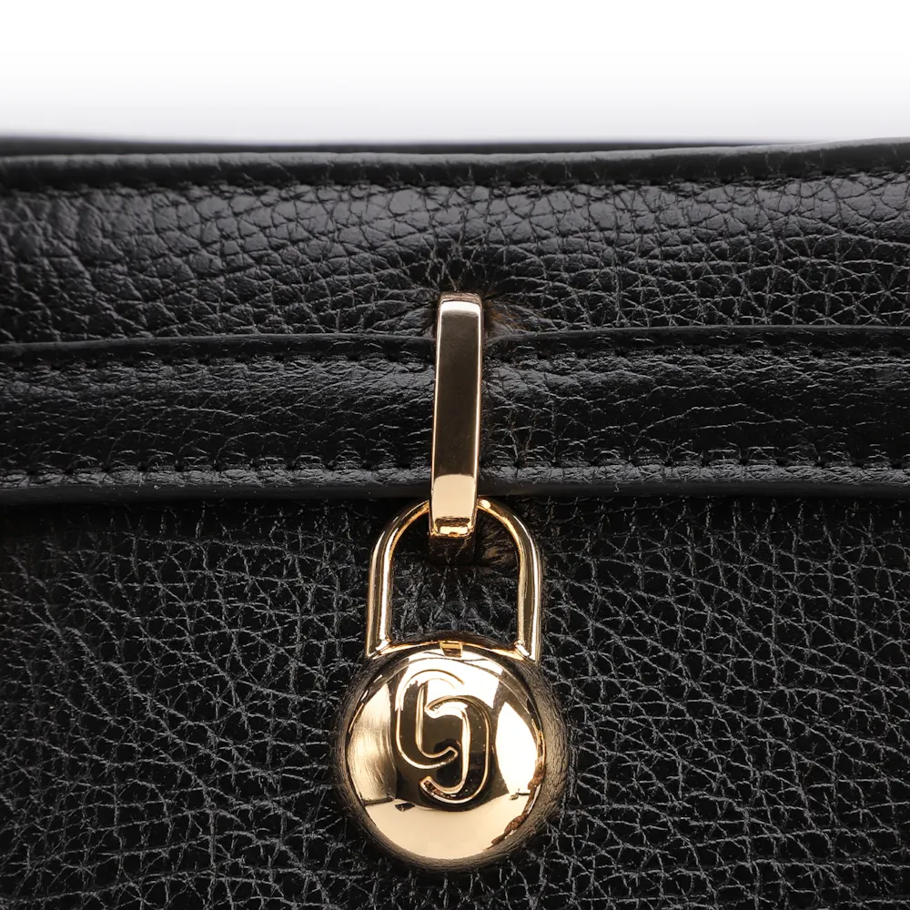 Bolsa Tote Média Couro Antique Preta Pingente Cadeado - imagem 8