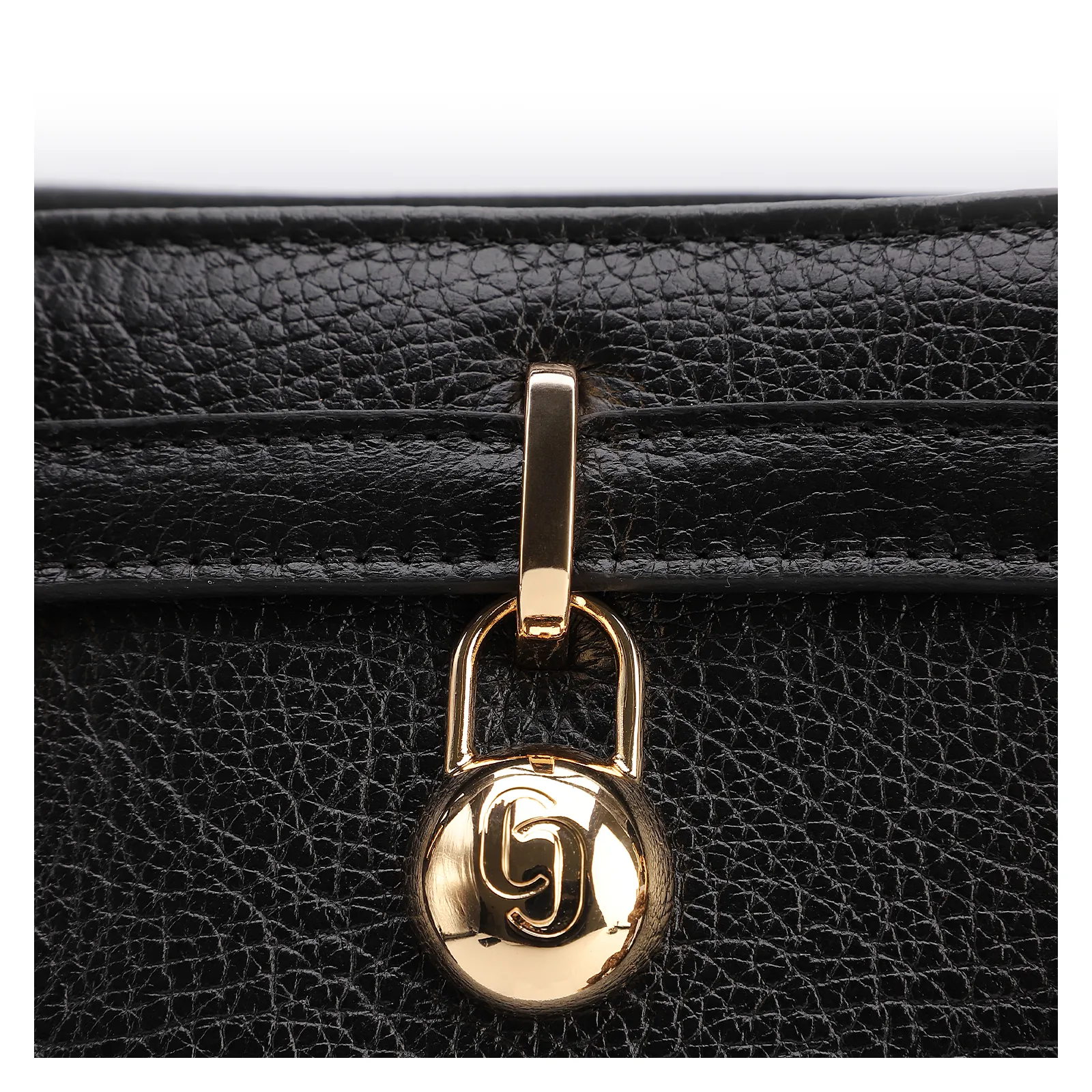 Bolsa Tote Média Couro Antique Preta Pingente Cadeado