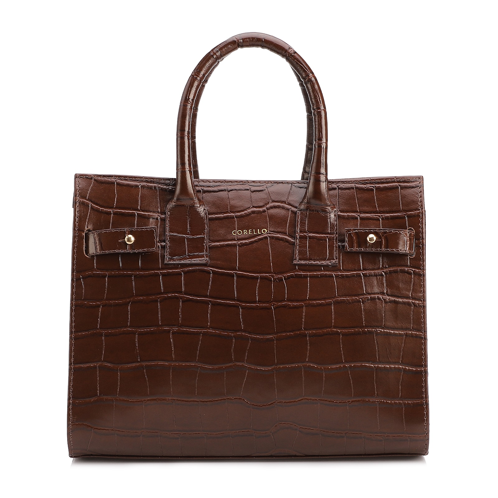 Bolsa Tote Média Couro Croco Marrom Divisória Interna