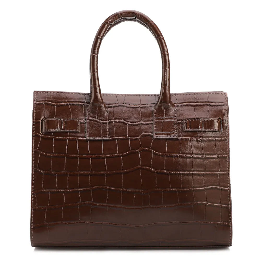 Bolsa Tote Média Couro Croco Marrom Divisória Interna - imagem 3