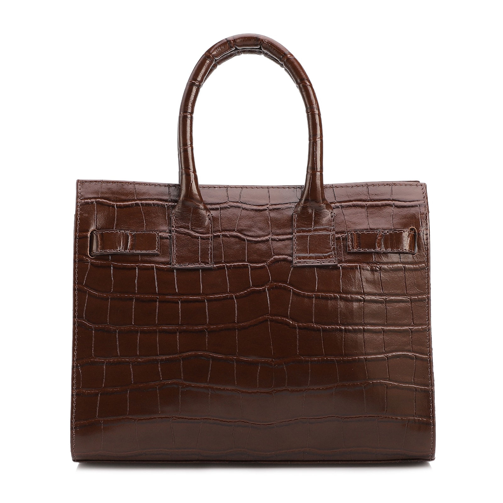 Bolsa Tote Média Couro Croco Marrom Divisória Interna