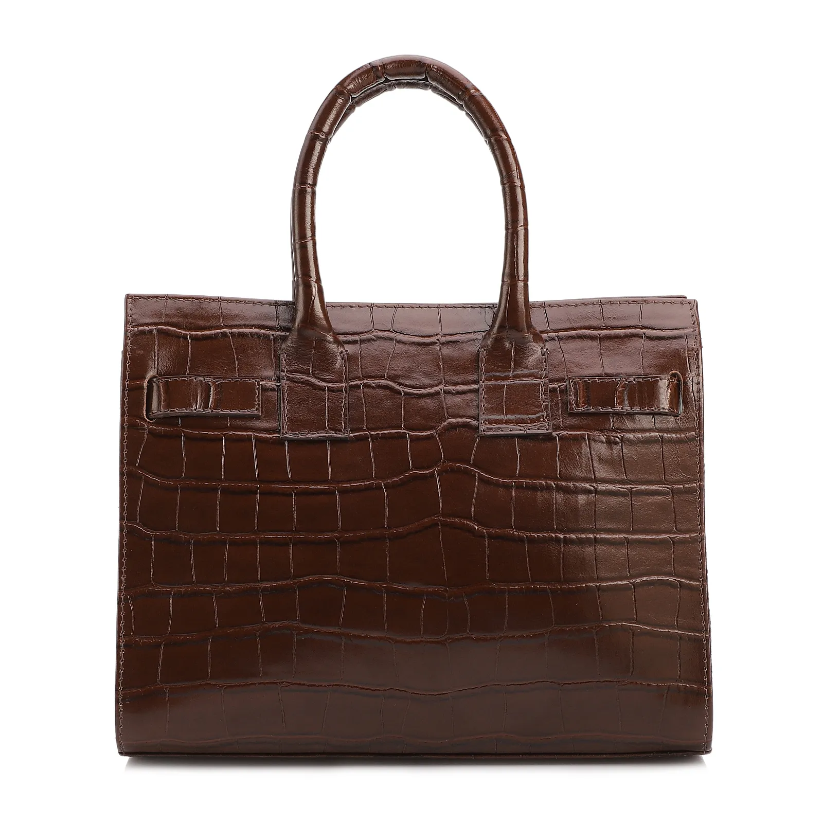Bolsa Tote Média Couro Croco Marrom Divisória Interna