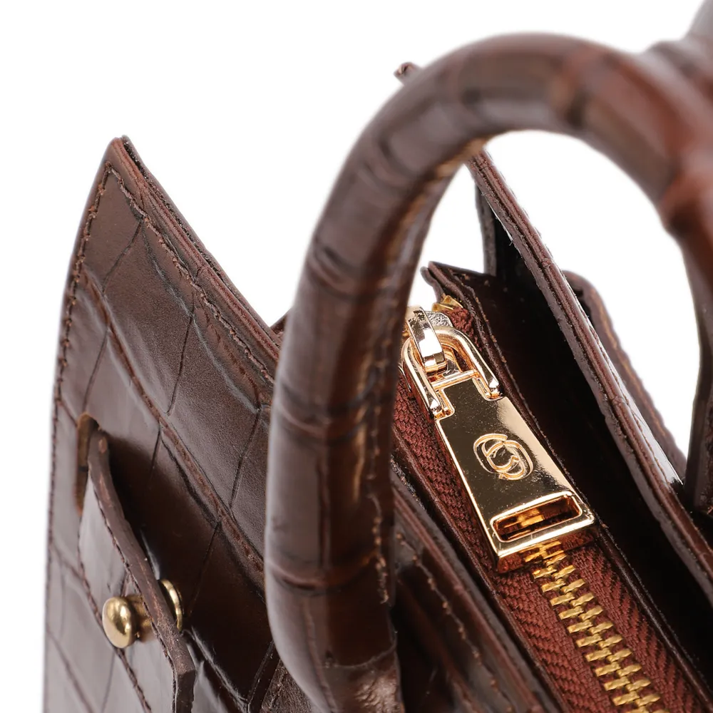 Bolsa Tote Média Couro Croco Marrom Divisória Interna - imagem 5