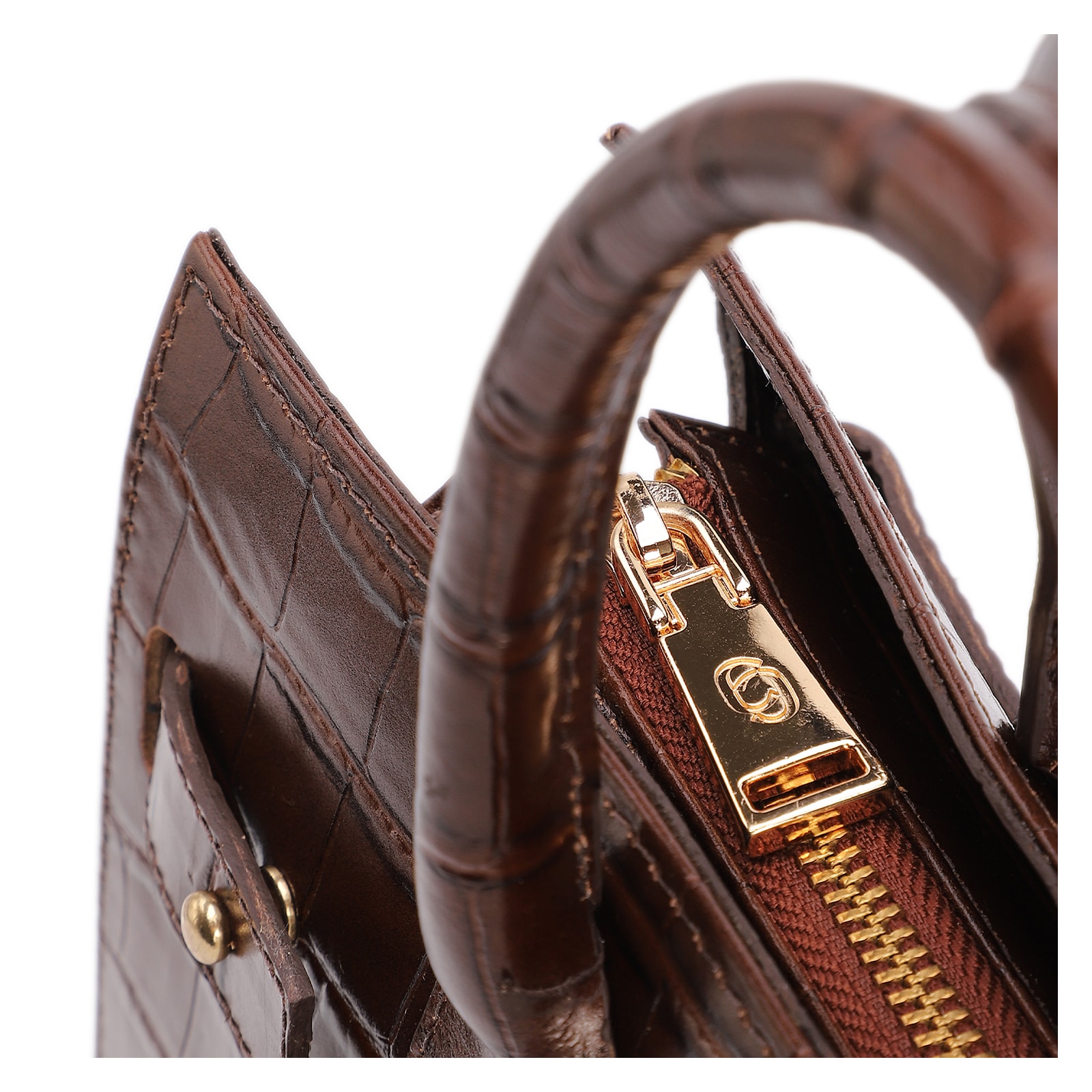 Bolsa Tote Média Couro Croco Marrom Divisória Interna