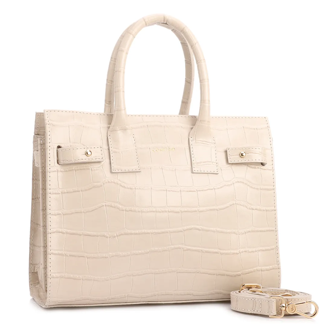 Bolsa Tote Média Couro Croco Off White Divisória Interna - foto 3
