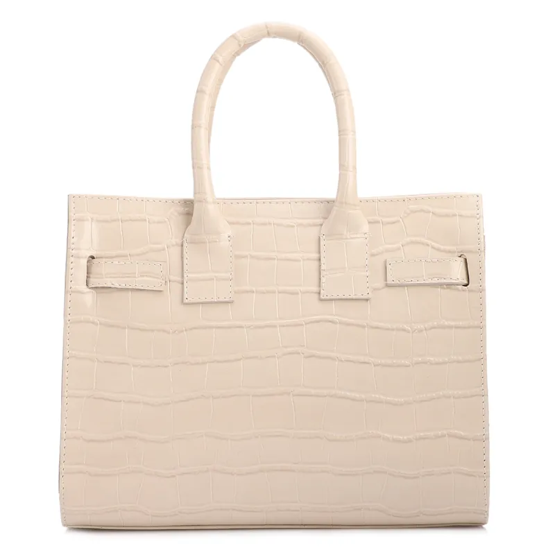 Bolsa Tote Média Couro Croco Off White Divisória Interna - foto 4