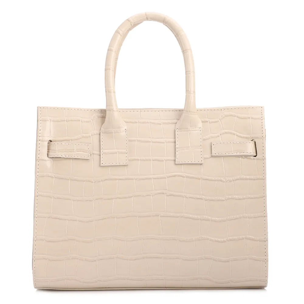  Bolsa Tote Média Couro Croco Off White Divisória Interna - imagem 3