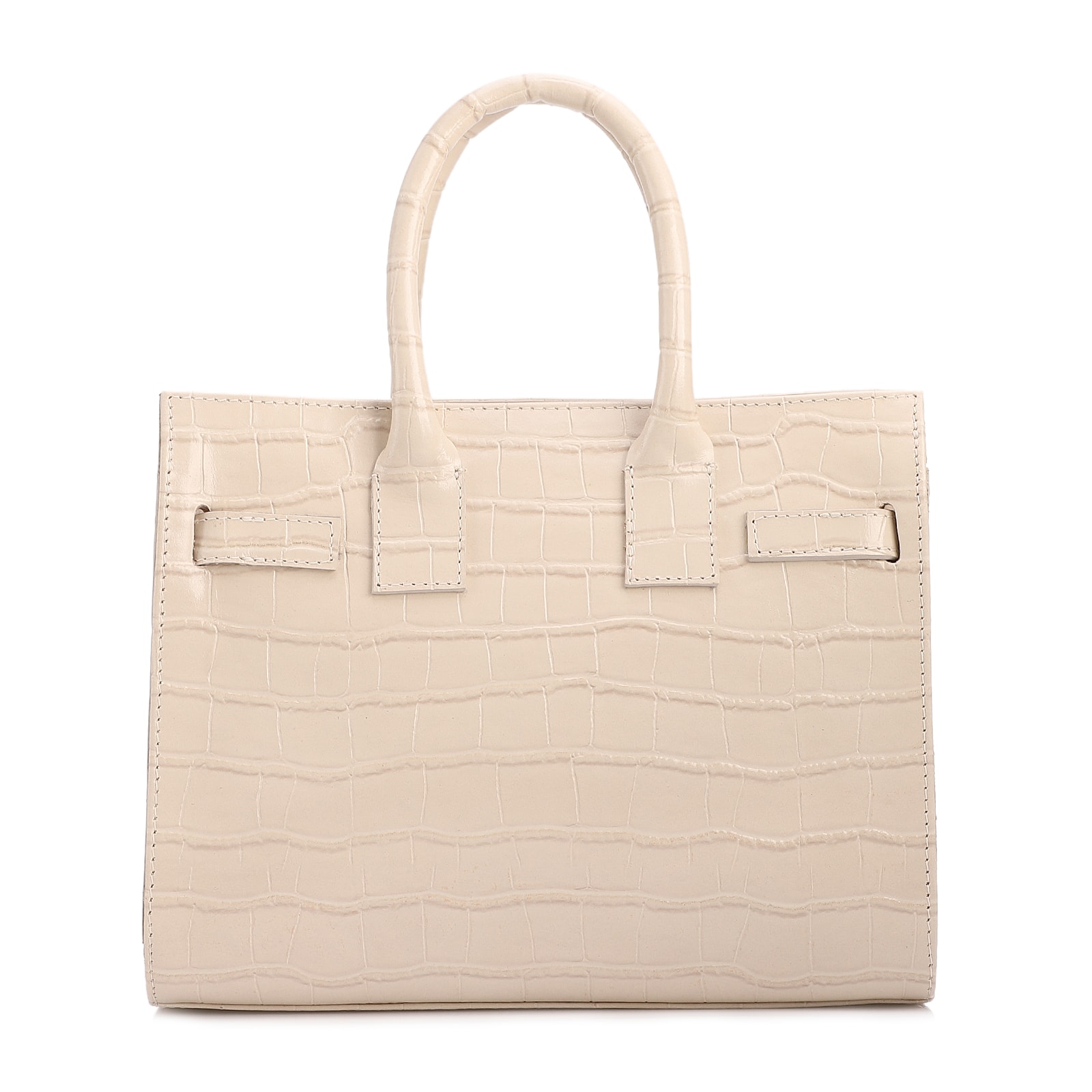 Bolsa Tote Média Couro Croco Off White Divisória Interna