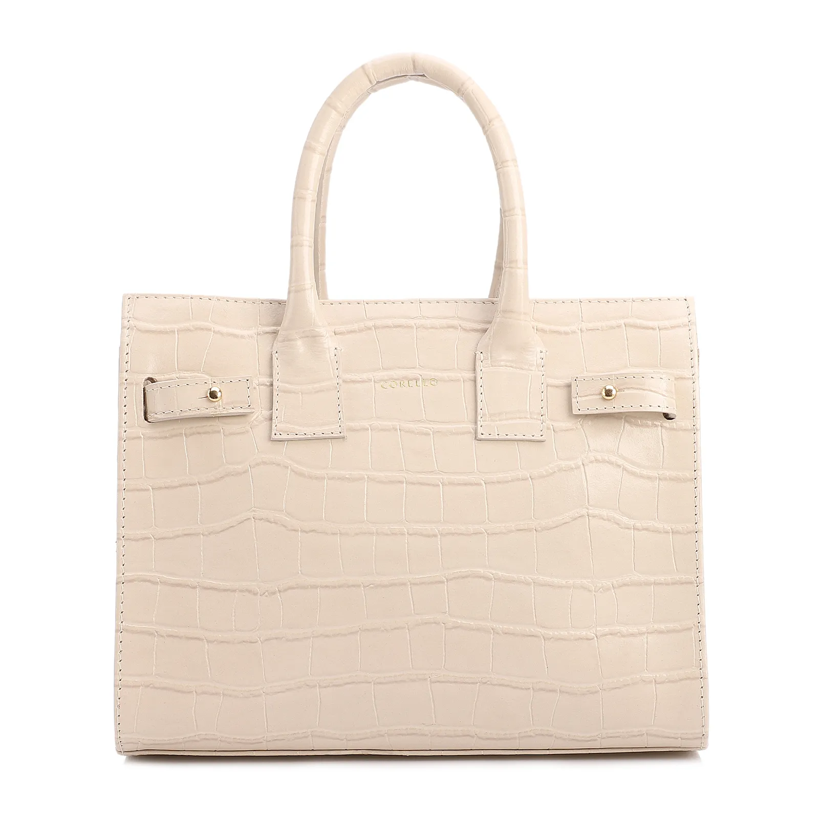 Bolsa Tote Média Couro Croco Off White Divisória Interna