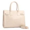 Bolsa Tote Média Couro Croco Off White Divisória Interna - imagem 2