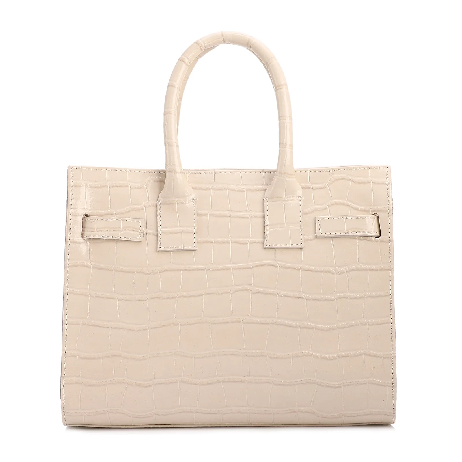 Bolsa Tote Média Couro Croco Off White Divisória Interna