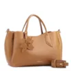  Bolsa Tote Média Couro Marrom Claro Pingente Flor - imagem 2