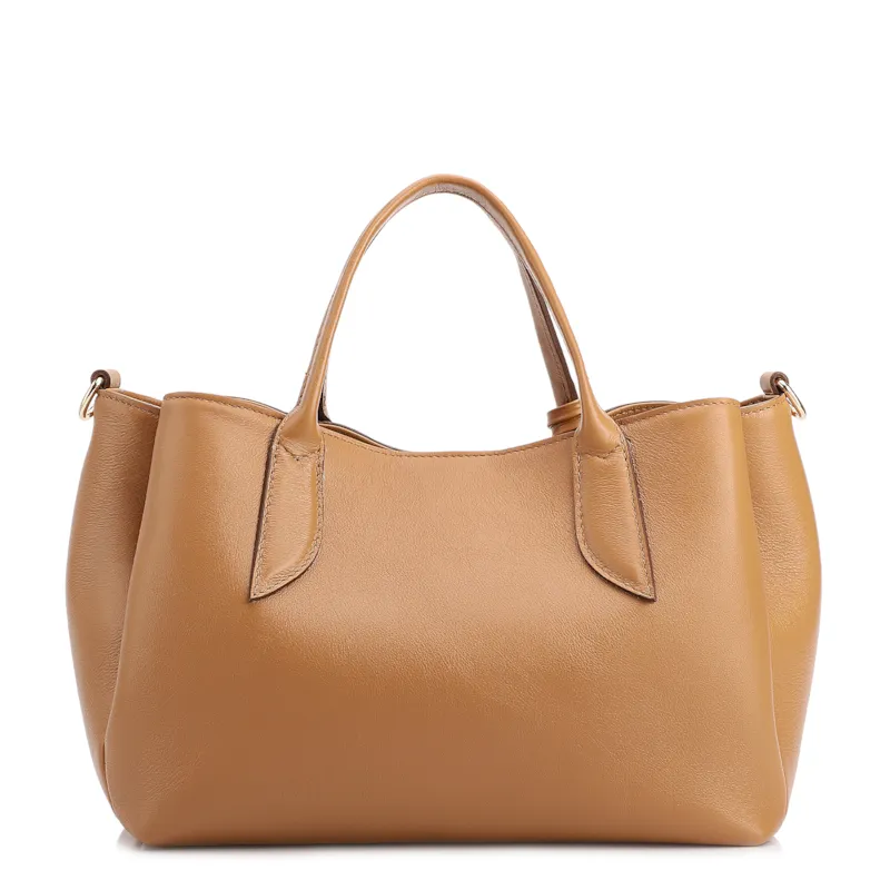  Bolsa Tote Média Couro Marrom Claro Pingente Flor - foto 3