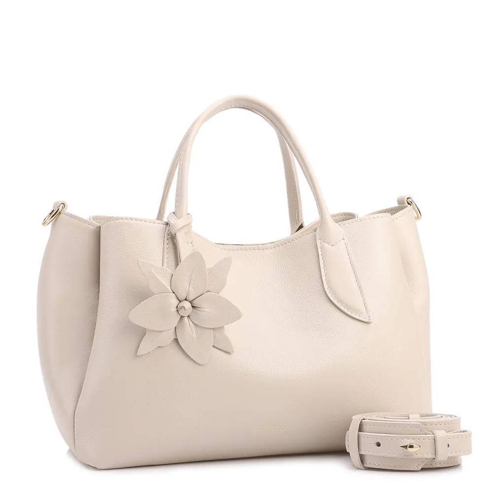  Bolsa Tote Média Couro Off White Pingente Flor - imagem 2