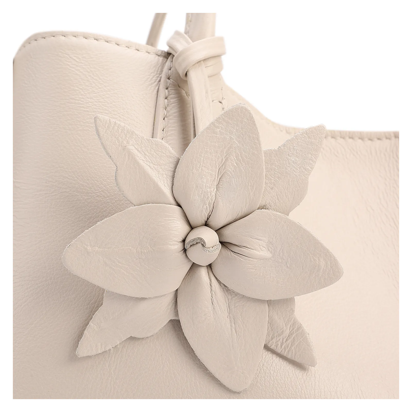 Bolsa Tote Média Couro Off White Pingente Flor