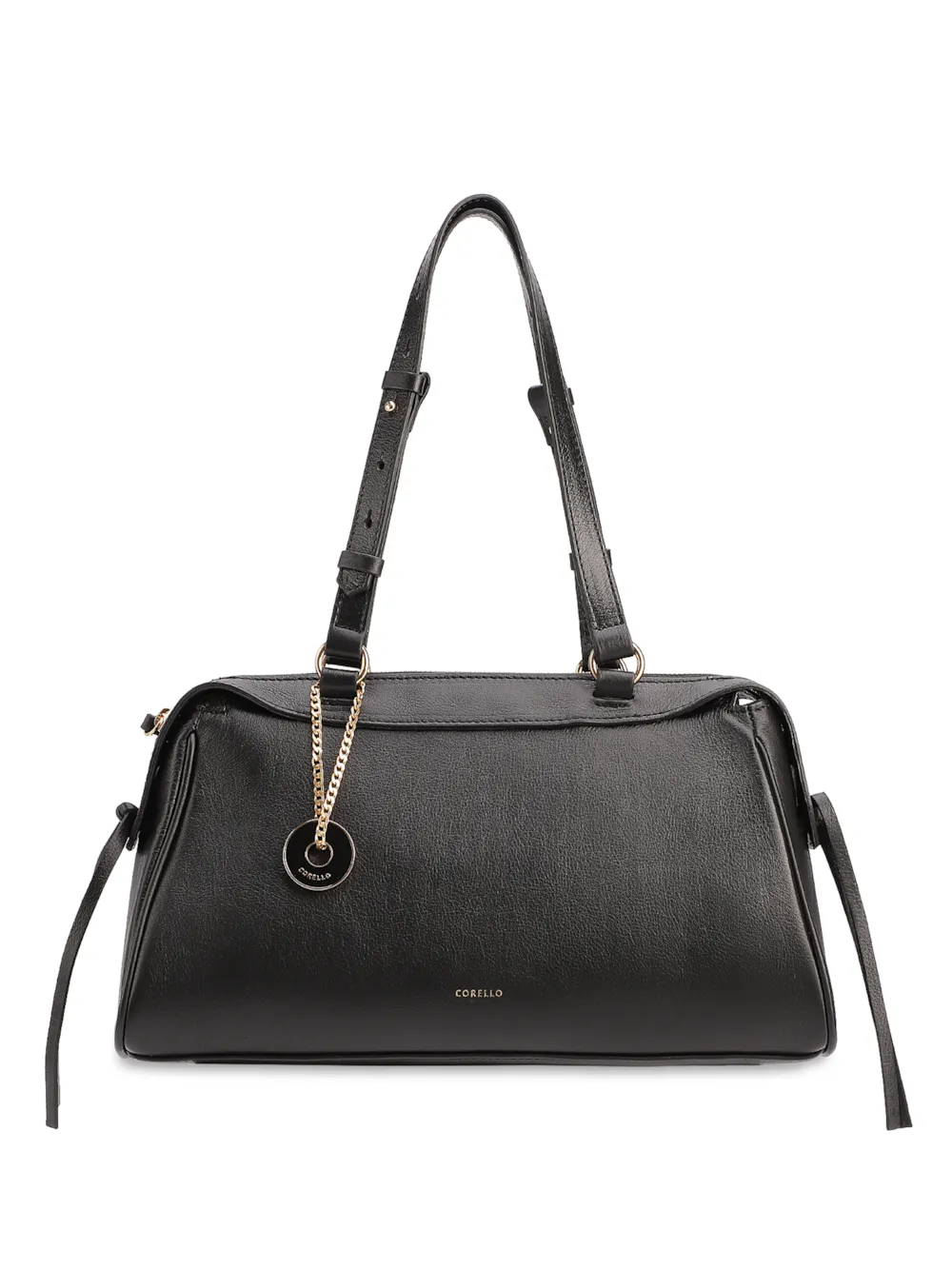Bolsa Tote Média Couro Preto Tira Lateral