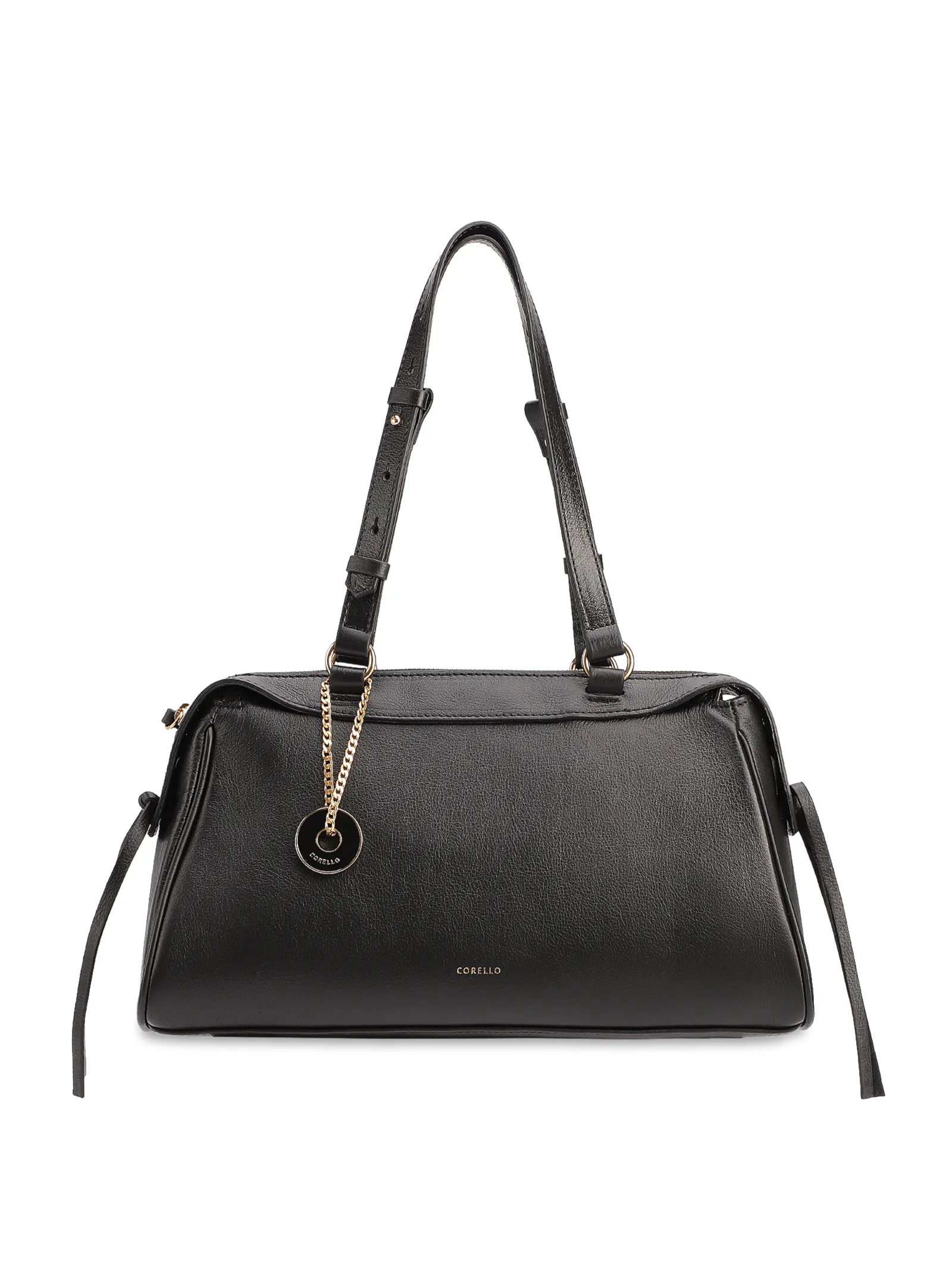 Bolsa Tote Média Couro Preto Tira Lateral