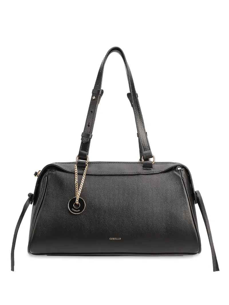 Bolsa Tote Média Couro Preto Tira Lateral