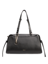 Bolsa Tote Média Couro Preto Tira Lateral