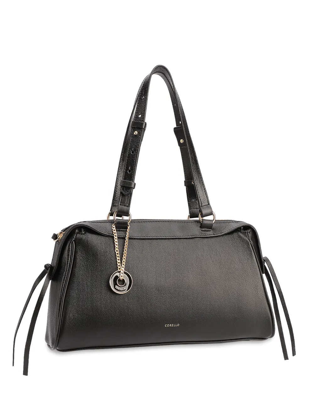 Bolsa Tote Média Couro Preto Tira Lateral - imagem 2