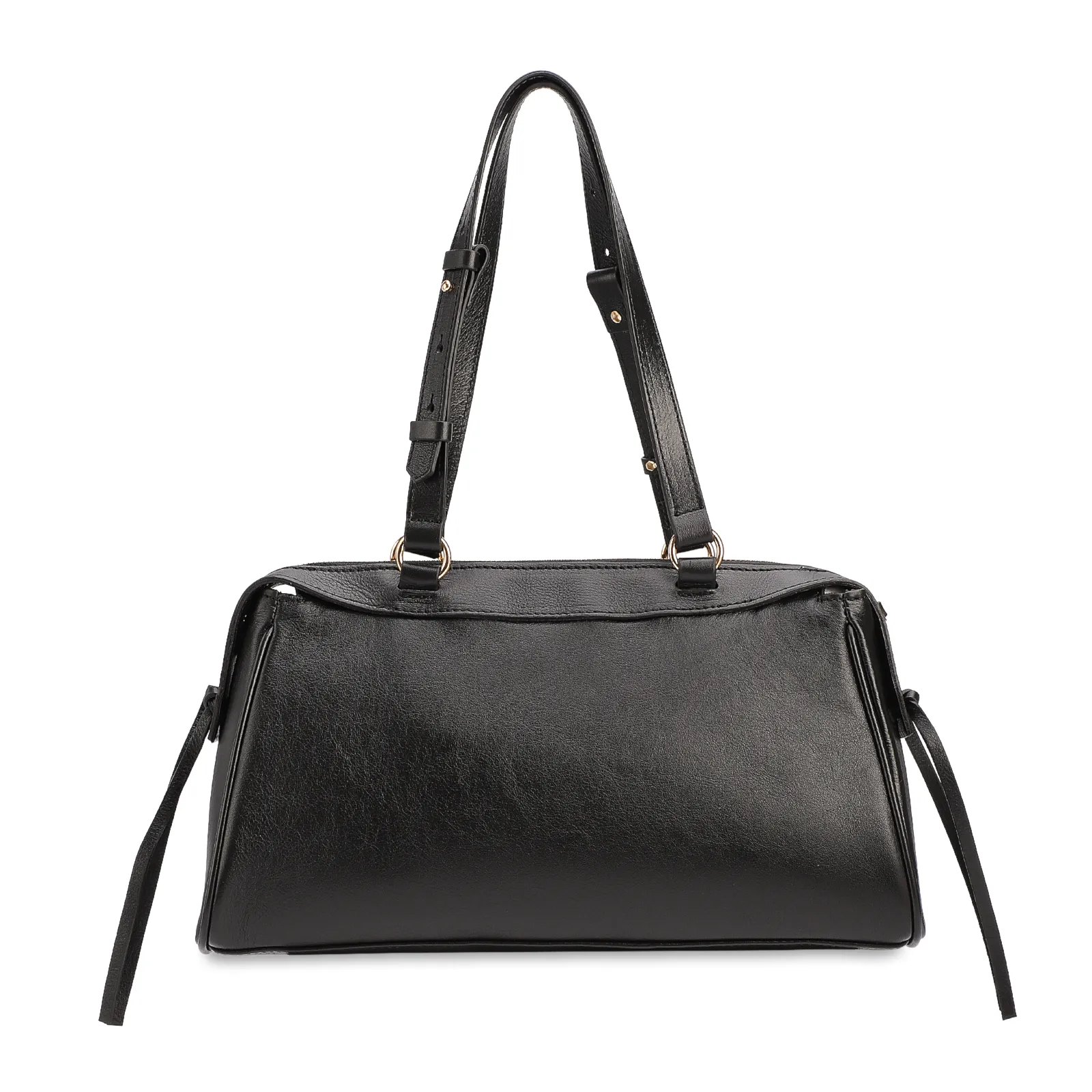Bolsa Tote Média Couro Preto Tira Lateral