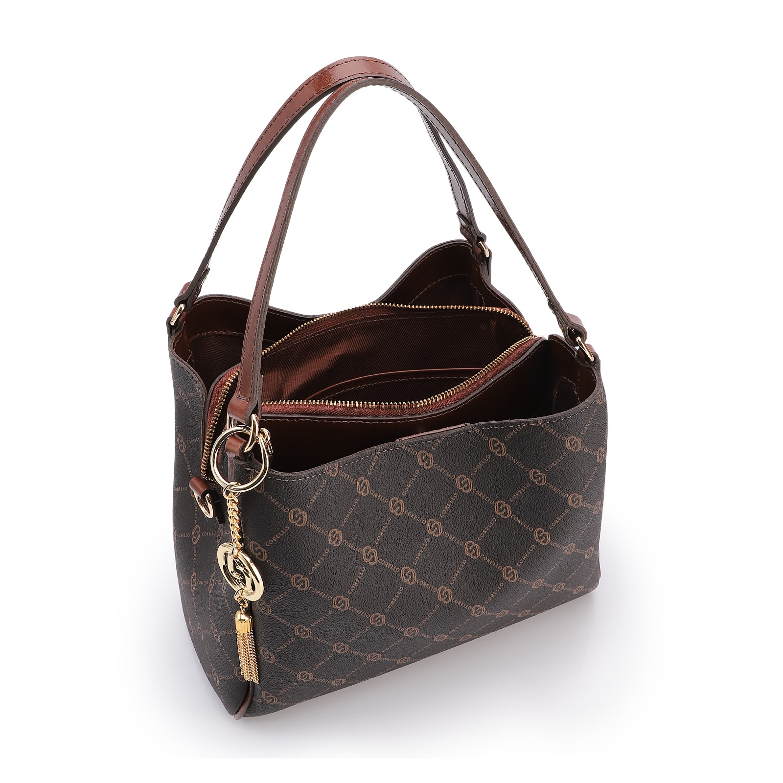 Bolsa Tote Monograma Alt/ Alça Couro Marrom