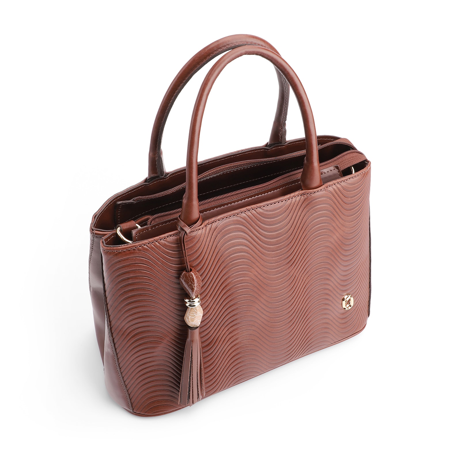 Bolsa Tote Ondas Couro Marrom