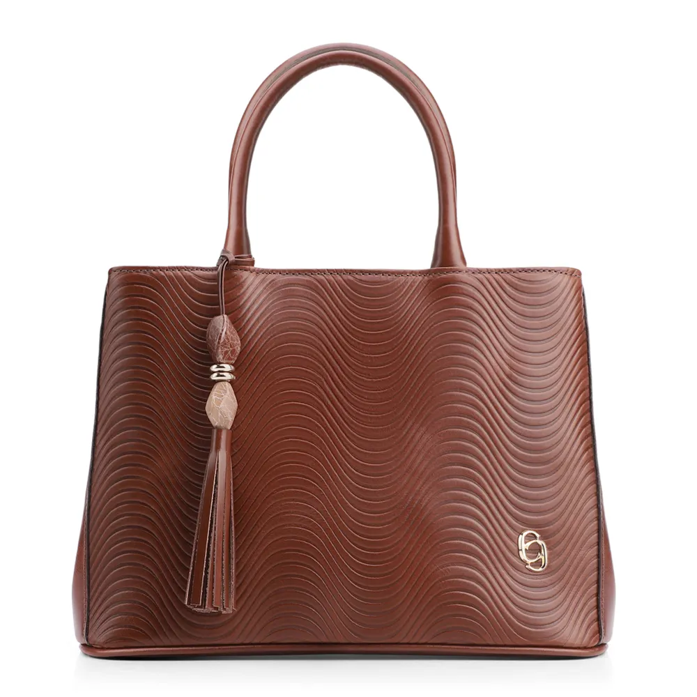 Bolsa Tote Ondas Couro Marrom