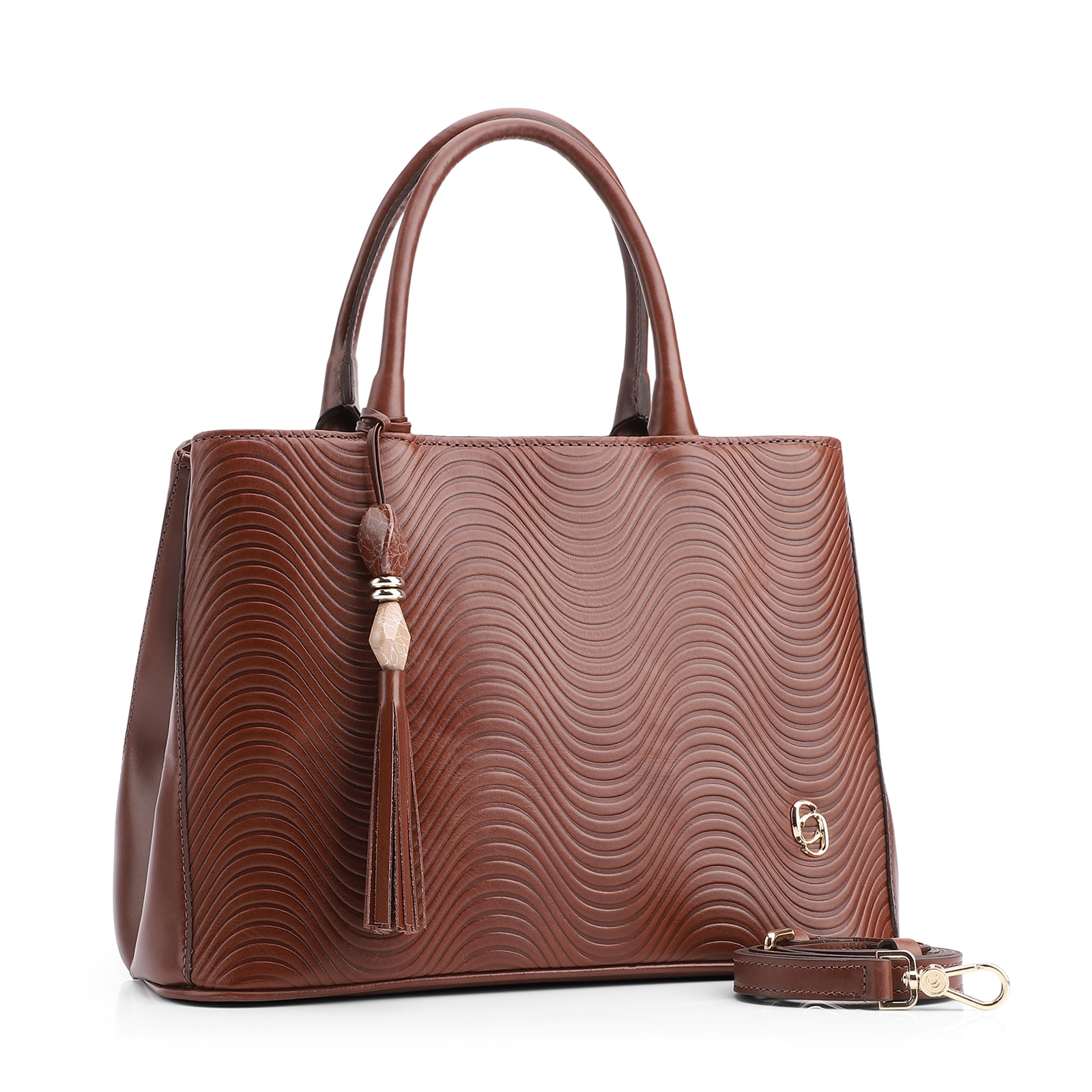 Bolsa Tote Ondas Couro Marrom