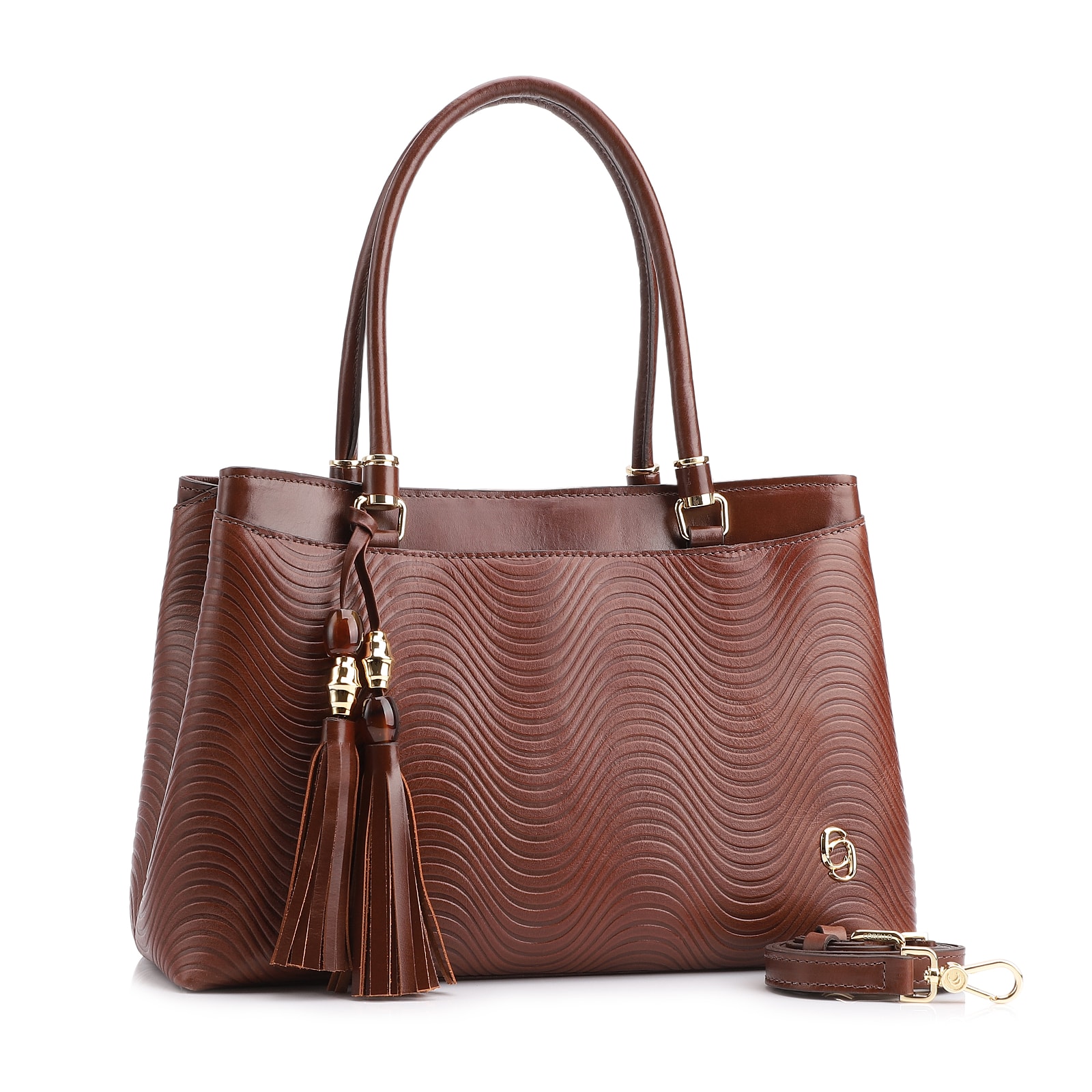 Bolsa Tote Ondas Couro Marrom