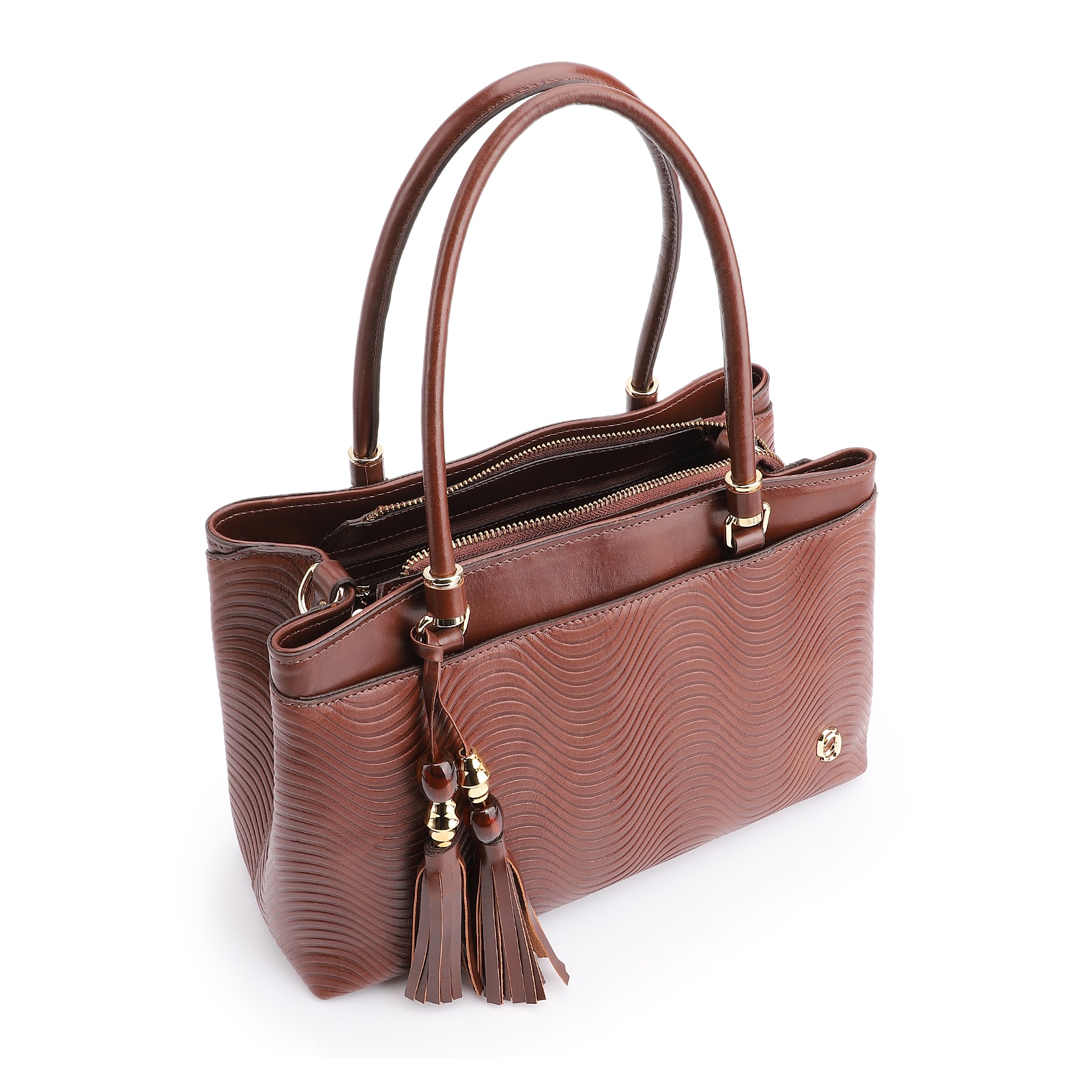 Bolsa Tote Ondas Couro Marrom