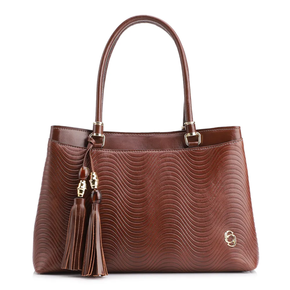 Bolsa Tote Ondas Couro Marrom