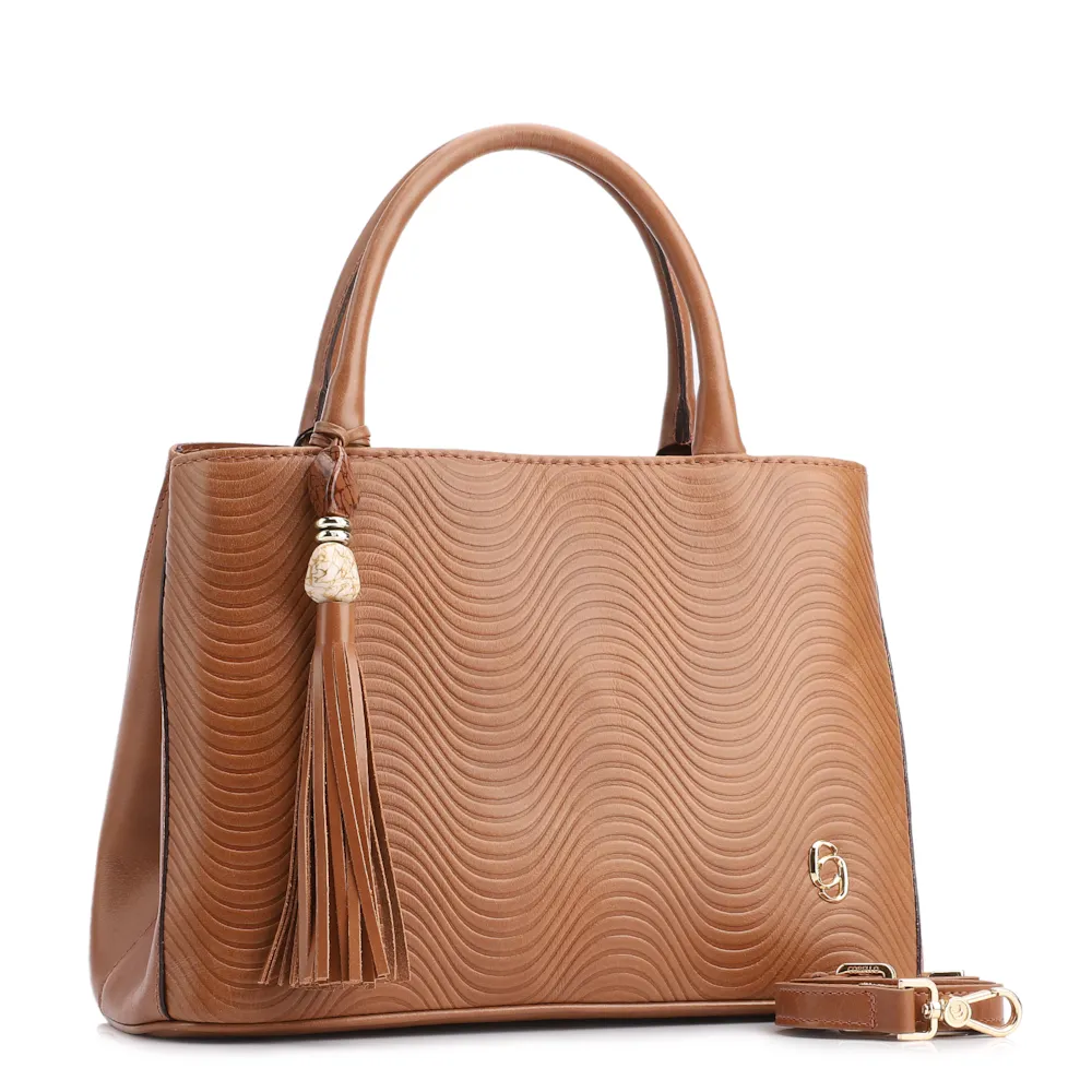 Bolsa Tote Ondas Couro Marrom Claro - imagem 2