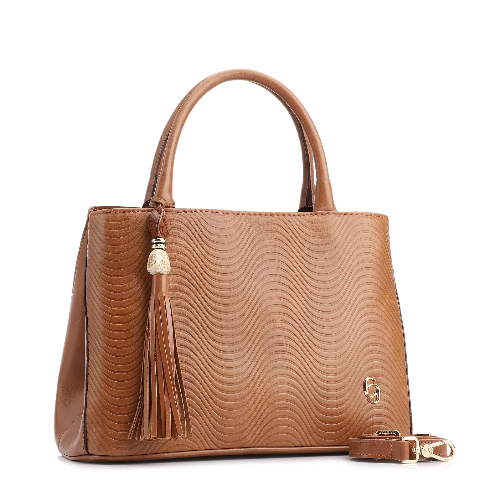 Bolsa Tote Ondas Couro Marrom Claro