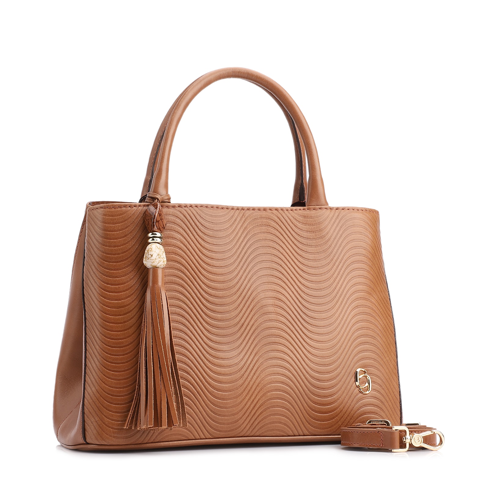 Bolsa Tote Ondas Couro Marrom Claro