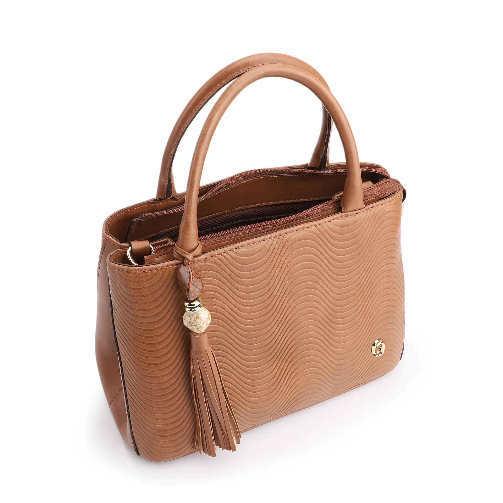 Bolsa Tote Ondas Couro Marrom Claro