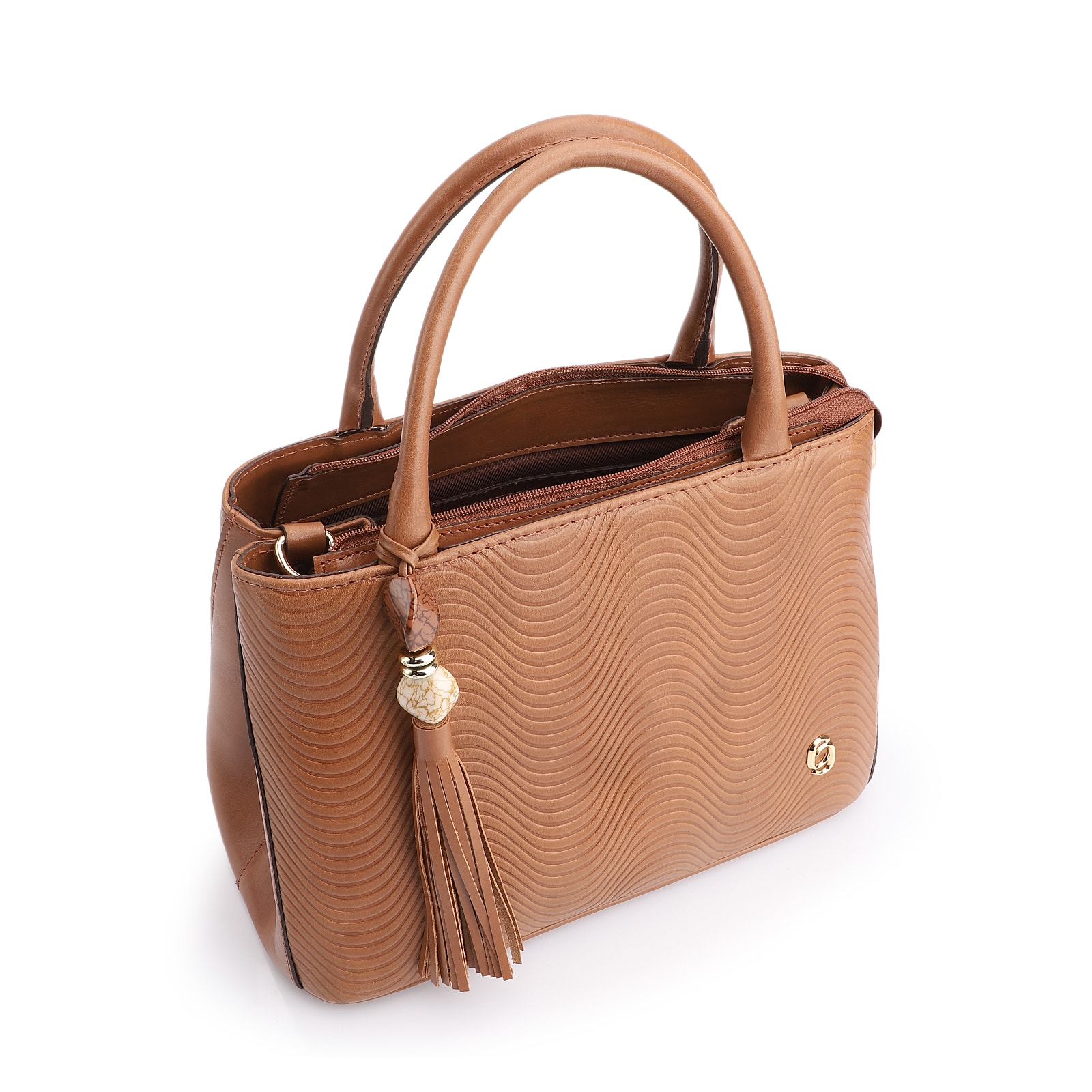 Bolsa Tote Ondas Couro Marrom Claro